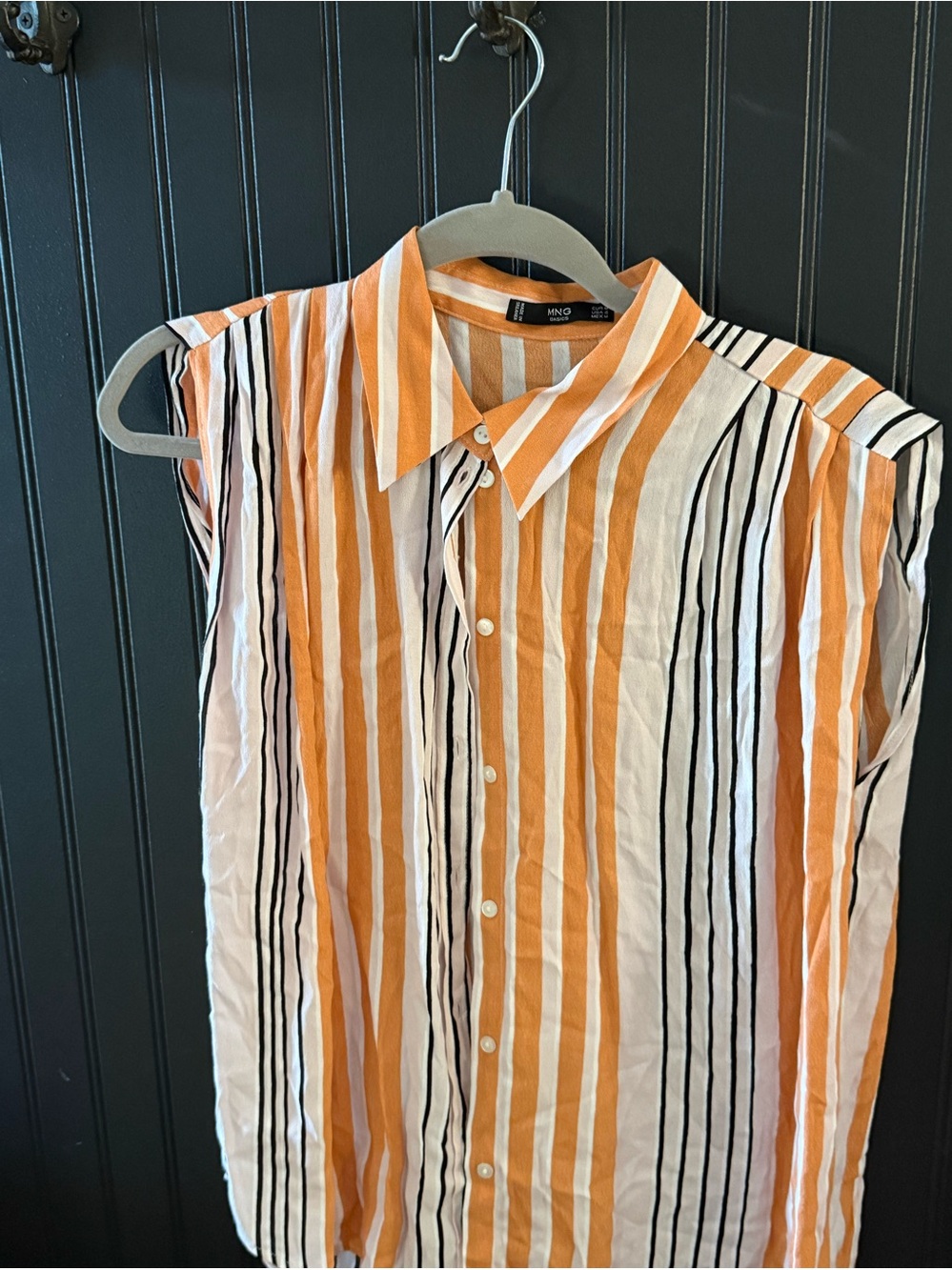 Mango Striped Short-Sleeve Button-Up in Orange, White & Black